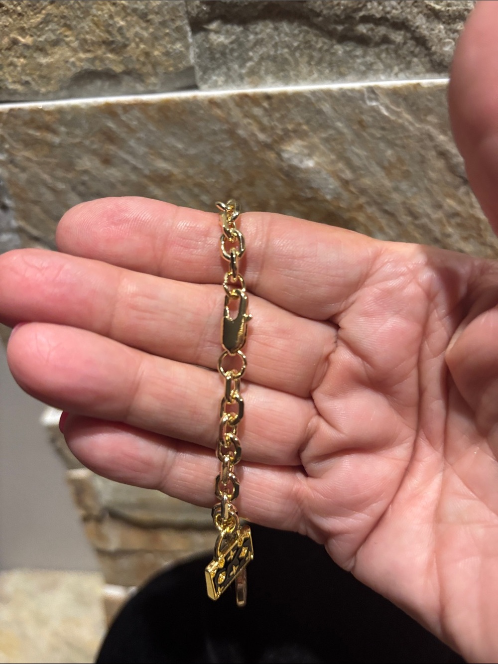 Gold Chain LV Charm Bracelet with White Enamel Accents - Picture 4 of 5